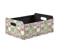 Kutsu Pink Bow Goose Storage Basket, Foldable Open Storage Bins with Double Handle, Felt Boxes for Office Desk, Rectangular Closet Organizer Containers for Home Bedroom