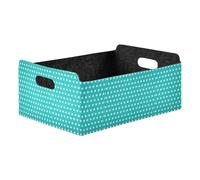 Kutsu Polka Dots White Blue Storage Basket, Foldable Open Storage Bins with Double Handle, Felt Boxes for Office Desk, Rectangular Closet Organizer Containers for Home Bedroom