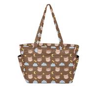 Kutsu Puffer Tote Bag for Women, Cute Bear Faces Quilted Tote Bag with Cup Holder, Large Handbag for Nurse Gym Travel Work