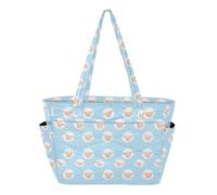 Kutsu Puffer Tote Bag for Women, Sheep Faces Quilted Tote Bag with Cup Holder, Large Handbag for Nurse Gym Travel Work