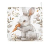 Kutsu Rabbit with Carrots Baby Washcloths 3 Pack Muslin Washcloths for Newborns Infants Toddlers, Cotton Face Towels, Soft & Absorbent on Sensitive Skin