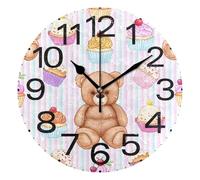 Kutsu Scale Bears Cupcakes Wall Clock Silent Non Ticking, Battery Operated Round Clock 10 Inch for Home Bedroom Living Room Kitchen Office School Classroom, Black