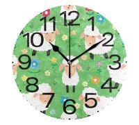Kutsu Scale Cute Cartoon Sheep Wall Clock Silent Non Ticking, Battery Operated Round Clock 10 Inch for Home Bedroom Living Room Kitchen Office School Classroom, Black