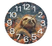 Kutsu Scale Cute Sloth Wall Clock Silent Non Ticking, Battery Operated Round Clock 10 Inch for Home Bedroom Living Room Kitchen Office School Classroom, Gold
