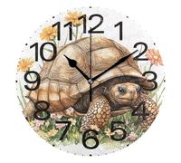 Kutsu Scale Watercolor Tortoise Wall Clock Silent Non Ticking, Battery Operated Round Clock 10 Inch for Home Bedroom Living Room Kitchen Office School Classroom, Black