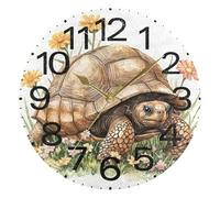 Kutsu Scale Watercolor Tortoise Wall Clock Silent Non Ticking, Battery Operated Round Clock 10 Inch for Home Bedroom Living Room Kitchen Office School Classroom, Gold