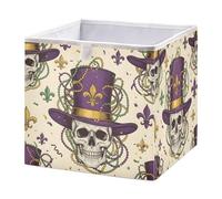 Kutsu Skull Mardi Gras Storage Box, Foldable Storage Bins with Handle, Decorative Closet Organizer Boxes for Home, 11x11x11 Cube