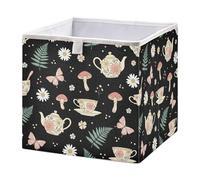 Kutsu Tea Pot Daisy Storage Box, Foldable Storage Bins with Handle, Decorative Closet Organizer Boxes for Home, 11x11x11 Cube