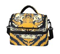 Kutsu Tiger Print Lunch Bag Insulated Leakproof Lunch Box with Adjustable Shoulder Strap, Double Deck Cooler Bag for Work Picnic, 8L