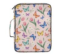Kutsu Tulip Butterfly Expanding File Folder with 6 Pockets, Portable Accordion File Organizer with Labels, Removable 3 Ring Zipper Binder Bag for Office Supplies, 10.6x3x14.2 in