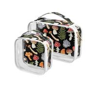 Kutsu Twig Mushrooms Toiletry Bag, Waterproof Makeup Bag for Women Men, Clear PVC Cosmetic Organizer for Traveling, Double Zipper, 2 Pack