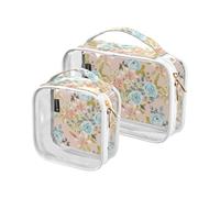 Kutsu Vintage Lilies Roses Toiletry Bag, Waterproof Makeup Bag for Women Men, Clear PVC Cosmetic Organizer for Traveling, Double Zipper, 2 Pack