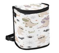 Kutsu Waterproof Car Trash Can with Lid, Halloween Dinosaurs Ghosts Car Garbage Bin with Adjustable Strap, Multipurpose Organizer and Storage Bag for SUV Truck