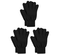 KUTTOR 3 Pairs Winter Warm Magic Gloves Thicken Cashmere Knit Gloves Stretchy Unisex Full Fingers Gloves for Men Women, Black, Large