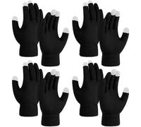 KUTTOR 4 Pairs Winter Magic Gloves Thicken Touchscreen Warm Gloves Winter Knit Stretchy Gloves for Men Women, Black, Medium
