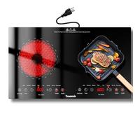 KUTYUUT2 Burner Electric Cooktop, 24 Inch Countertop & Built-in Electric Stove 2000W, Portable Double Burner Ceramic Cooktop, Child Safety Lock, Timer, 8 Power Levels, 110V-120V Plug in