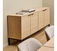 kutztown wide wooden storage cabinet with 4 doors in white oak