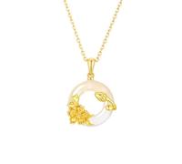 KUUFUUT 925 Sterling Silver Necklace for Women Twelve Flower Deities Pendant Inlaid Chalcedony Guardian Choker Astrology Jewellery Birthday Gift for Girls March Peach Blossom