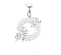 KUUFUUT 925 Sterling Silver Pendant Necklaces for Women, Dainty Womens Silver Twelve Flower Deities Pendant Necklace with White Chalcedony Gift Boxed November Camellia