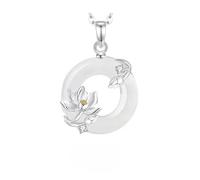 KUUFUUT 925 Sterling Silver Pendant Necklaces for Women, Dainty Womens Silver Twelve Flower Deities Pendant Necklace with White Chalcedony Gift Boxed June Lotus