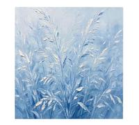KUUFUUT Blue Pampas Grass Canvas Wall Art 100% Hand-Painted Modern Abstract Artwork Oil Paintings On Canvas Soft Cool Blue Minimalist Nature Scenery Wall Decor for Home Office 120X120Cm（47X47Inch）