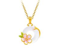 KUUFUUT Enamel Flower Necklaces for Women, 925 Sterling Silver Jewelry Classic Twelve Flower Deities Pendant Necklace with White Rchalcedony Gifts for Mother Sister Wife February Apricot Blossom