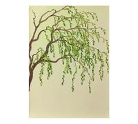 KUUFUUT Hand-Painted Oil Painting On Canvas Weeping Willow Tree Wall Art, Spring Green Leaf Branch Aesthetic Botanical Artwork Minimal Wall Decor for Bedroom Living Room 40X60Cm（16X24 Inch