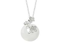 KUUFUUT Necklace Pendant for Women, 925 Sterling Silver Necklace,Twelve Flower Deities Guardian Pendant with White Chalcedony Women's Girl'S Jewelry Gift February Apricot Blossom