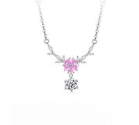 KUUFUUT Silver Necklaces for Women S925 Sterling Silver Necklace Cubic Zirconia with Topaz Shining Flower Pendant for Women Wedding Brides Jewellery Gifts March Peach Blossom