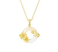 KUUFUUT Twelve Flower Deities Necklace for Women, 925 Sterling Silver Necklace Gold Plated Pendant Guardian Pendant Jewellery Gift for Women Girls Girlfriend Mom Wife February Apricot Blossom