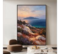KUUFUUT Vintage Wall Art Mediterranean Sunset Coastal Hand-Painted Wall Decor Modern Abstract Oil Paintings on Canvas Artwork for Farmhouse Bedroom Living Room 50X70Cm (20X28Inch)