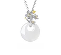 KUUFUUT Women's Necklace, 925 Sterling Silver Flower Pendant, 12 Flower Deities Collection Jewelry Luxury Craftsmanship Design for Valentine'S Day/Anniversaries/Birthdays February Apricot Blossom
