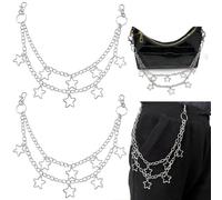 KuuGuu 2 PCS Hip Hop Pants Chain Star Punk Wallet Chain Rock Jean Pocket Chains Layered Metal Hollow Stars Keychains Fashion Handbag Decorative Waist Body Accessories for Women and Men (Silver)