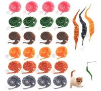 KuuGuu 24 PCS Cat Worm Toy Zebra Print Feather Worm Teaser Refills Attachment Cute Cat Wand Replacement Interactive Wand Accessories for Fishing Pole Toy Teaser for Indoor Cats Kitten