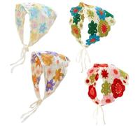KuuGuu 4 PCS Crochet Bandanas Floral Sunflower Head Scarf Small fresh Tie Knitted Headscarf Sweet Handicraft for Thin Thick Hair for Women Girls Camping Beach Daily Hair Accessories Decorate