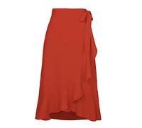 Kuukaas Wrap Skirt Women's Long Asymmetrical High Waist Midi Skirt Summer, brick red, S