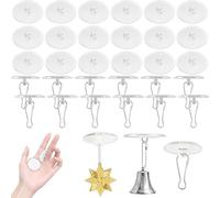 KuuKee 30 Pieces Self Adhesive Ceiling Hooks Without Drilling with 30 Pcs Flagpole Clips,Transparent Sticky Hooks for Hanging for Pendant Balloon Pull Flag Hanging Suspended Decoration
