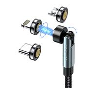 Kuulaa 360°& 180° Magnetic Charging Cable 3-in-1 Data Transfer Phone Charger Cable 3A USB C for iPhone/Samsung/Micro USB Devices, 1M