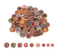Kuuleyn 100 Pcs Vintage Wood Buttons, 25mm Mixed Pattern 2 Hole Round Buttons for DIY Sewing, Clothing, Crafts & Decorative Projects
