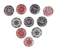 Kuuleyn 10Pcs Mixed Color Buttons,Mixed Vintage Wood Buttons,DIY Sewing Wooden Round Pattern Carving 4 Holes DIY Art Crafts Supplies
