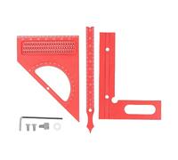 Kuuleyn 3D Multi Angle Measuring Square Ruler, Woodworking Semi Circular Pointer Angle Square Metric Aluminum Alloy Carpenter Protractor 3D Adjustable Multifunctional Ruler (Red)