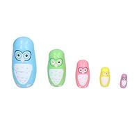 Kuuleyn 5Pcs Painting Nesting Dolls,Wood Cartoon Owl Art Crafts,Intelligence Toy Home Decoration Safe Smooth Polished Corners Halloween Birthday