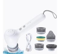 Kuuleyn Aoresac Fregadora giratoria eléctrica inalámbrica Fregadora eléctrica portátil de mano con dispensador automático de detergente y 5 cabezales de cepillo de limpieza