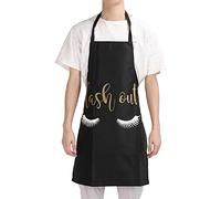 Kuuleyn Cosmetics Apron,Makeup bib,Nail tech apron,Women Cosmetics Perfume Lipstick Series Bib Apron, Soft Breathable Washable Eyelash Pattern for Kitchen Beauty Salon(black)