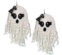 Kuuleyn Halloween Macrame Ghost Ornaments, Wall Decor Hand Woven Pendant Cute Ghost Horror Decoration Festival Scene Props Ghost Decoration Wall Hanging Boho Ghost Decorations
