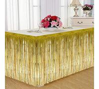 Kuuleyn Metallic Foil Tassel Table Skirt Decorative Tassel Table Skirt Decorative Table Skirt, Decorative Tassel Table Skirt For Rectangular Round Table Birthday Wedding Party(Golden)