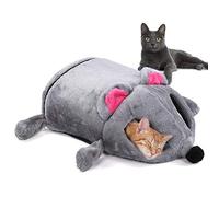 Kuuleyn Pet Sleeping Bed, Shape Cat Cave Nest,Cotton Keep Warm Soft Comfortable Sponge Core Dirt Gray Plush House for Cats Indoor Rest Sleep Play Mouse Shape Cat Cave Nest