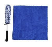 Kuuleyn Wheel Brush, Wheel Cleaner Brush, Car Wheel Hub Tire Cleaning Brush Cloth Set Blue for Truck Bumper Mudguard Seats