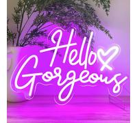 KUUNEON Hello Gorgeous Neon Signs for Wall Decor with Heart, Purple Gorgeous LED Sign Lights for Bedroom Dorm Home Salon Wedding Party, 16"x12" Preppy Cute Room Decor Woman Cave - 100,000H Lifespan