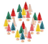 KUUQA 24 Pcs Multicolor Mini Snow Frosted Sisal Trees - Christmas Bottle Brush Pine Winter Snow Ornaments for Tabletop Decor (6 Colors) Small Size